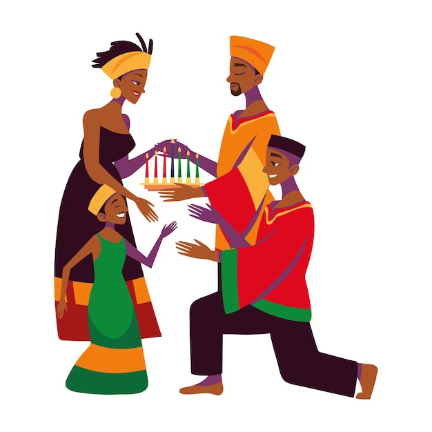 Il popolo kwanzaa con il kinara che celebra l'illustrazione