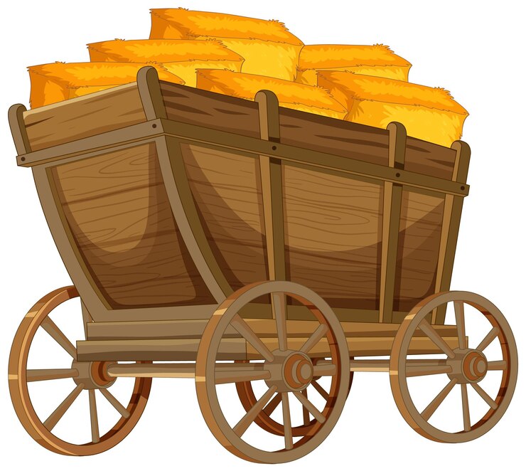 Vettore gratuito il tesoro d'oro nell'illustrazione del carro di legno