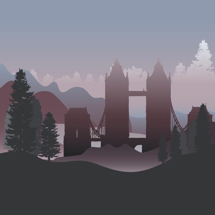 Vettore gratuito il tower bridge in un vettore di foresta