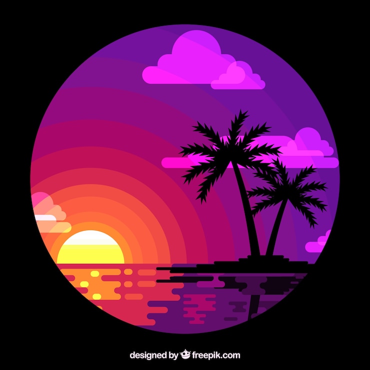 Vettore gratuito il tramonto tropicale