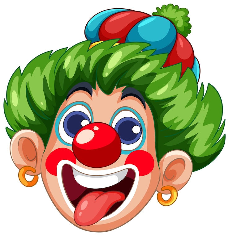 Vettore gratuito il viso colorato di un clown con i capelli verdi e il naso rosso