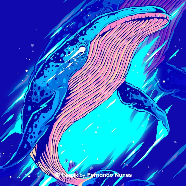 Illustrato colorato astratto balena selvaggia