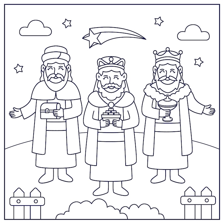 Vettore gratuito illustrazione a colori disegnata a mano per reyes magos