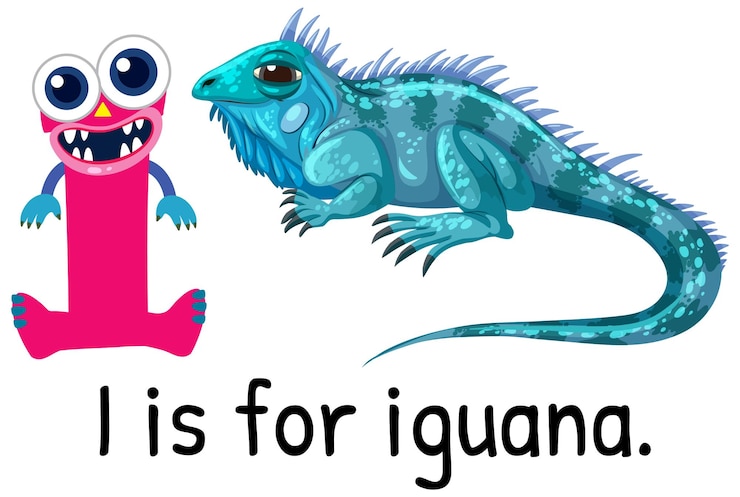 Vettore gratuito illustrazione alfabetica i è per iguana