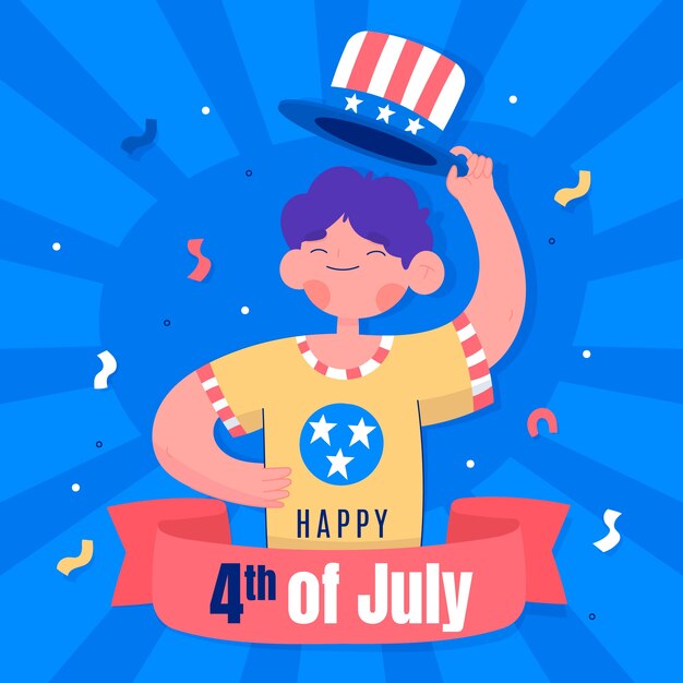 Illustrazione americana di smiley del 4 luglio disegnata a mano
