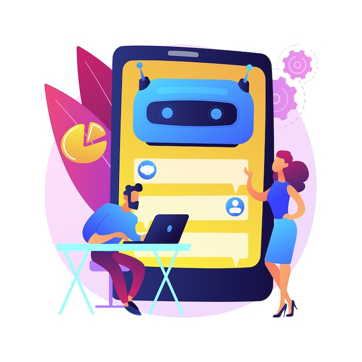 Vettore gratuito illustrazione astratta di concetto della piattaforma di sviluppo di chatbot. piattaforma chatbot, sviluppo di assistenti virtuali, bot multipiattaforma, wireframe, programmazione di applicazioni mobili.
