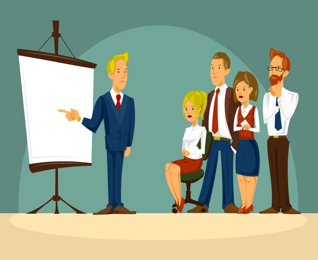 Illustrazione cartoon vettore di un uomo d&#39;affari intelligente in ufficio una presentazione