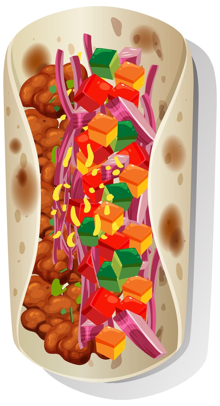 Vettore gratuito illustrazione colorata del burrito messicano