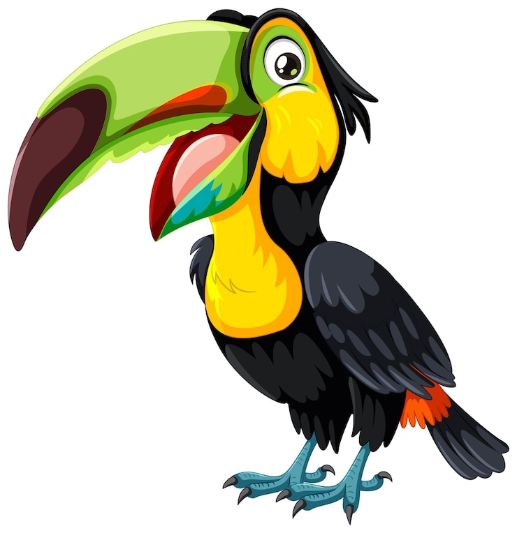 Vettore gratuito illustrazione colorata del cartone animato del tucano