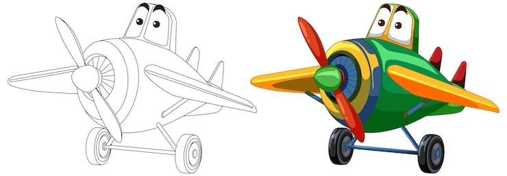 Vettore gratuito illustrazione colorata dell'aereo dei cartoni animati