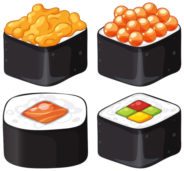 Vettore gratuito illustrazione colorata della varietà di sushi