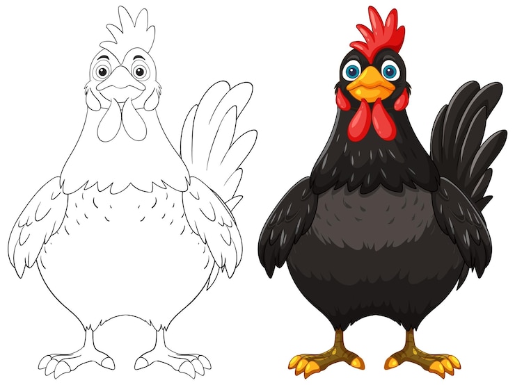 Vettore gratuito illustrazione colorata e contornata del pollo