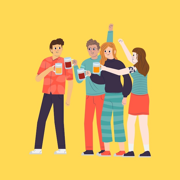 Illustrazione con gli amici che tostano