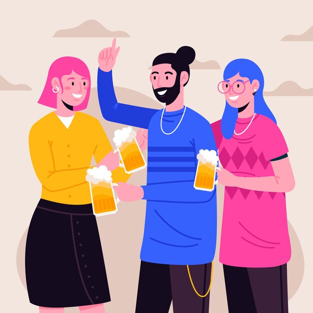 Illustrazione con personaggi brindando insieme