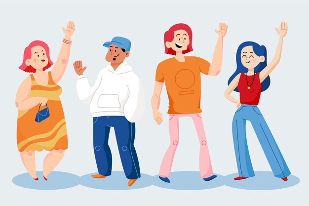 Illustrazione d'ondeggiamento di persone di design piatto disegnato a mano