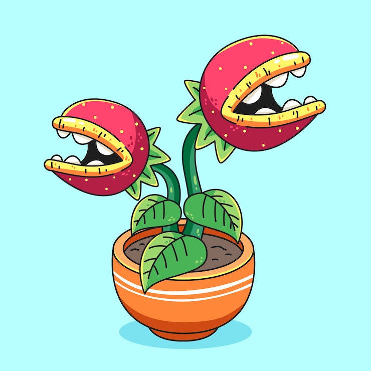 Vettore gratuito illustrazione dei cartoni animati di venus flytrap disegnata a mano