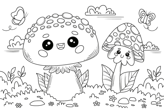 Illustrazione dei funghi disegnata a mano