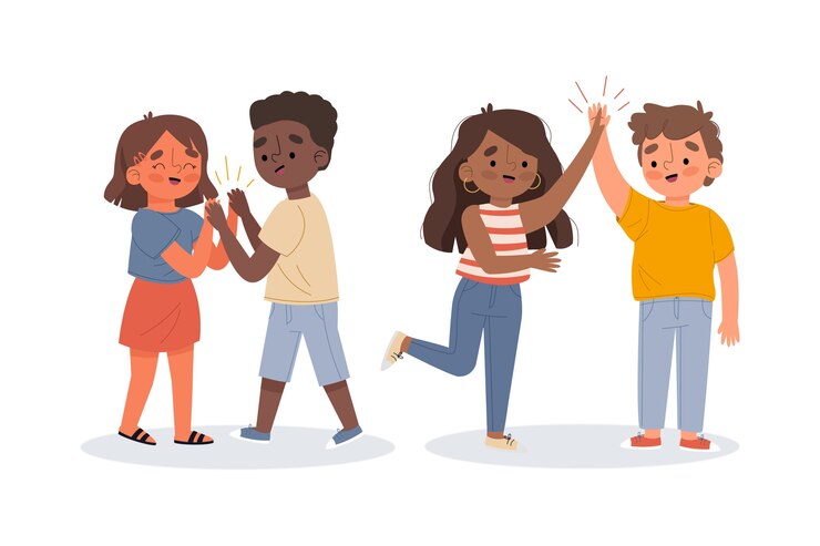 Vettore gratuito illustrazione dei giovani che danno la raccolta dei cinque alti