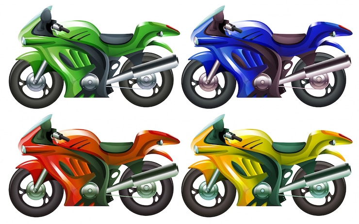 Vettore gratuito illustrazione dei quattro superbike su uno sfondo bianco
