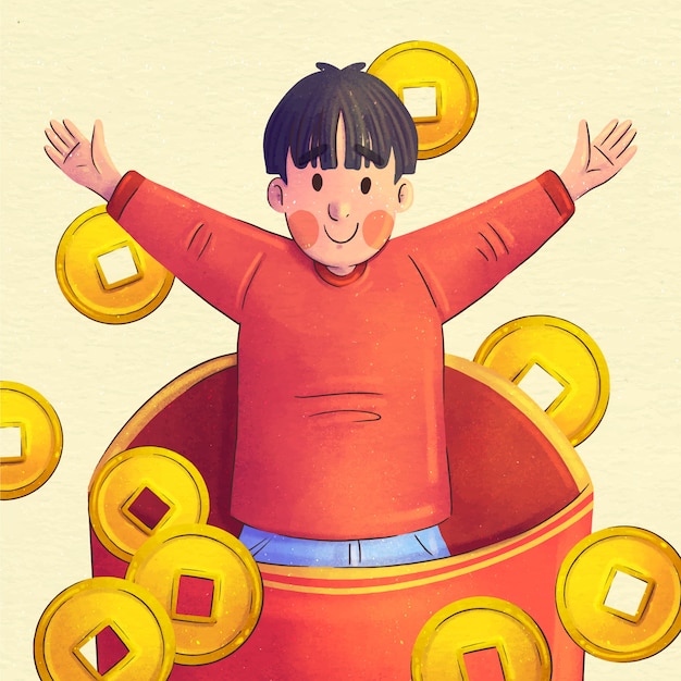 Illustrazione dei soldi fortunati del nuovo anno cinese dell'acquerello