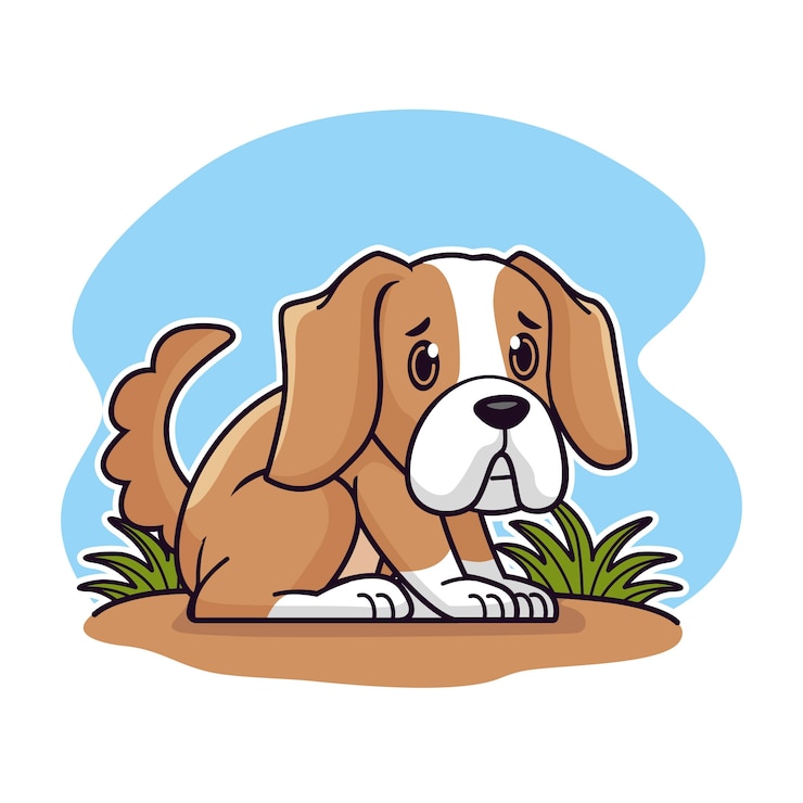 Vettore gratuito illustrazione del cane triste del fumetto disegnato a mano