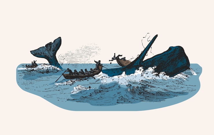 Vettore gratuito illustrazione del capodoglio mentre attacca il peschereccio
