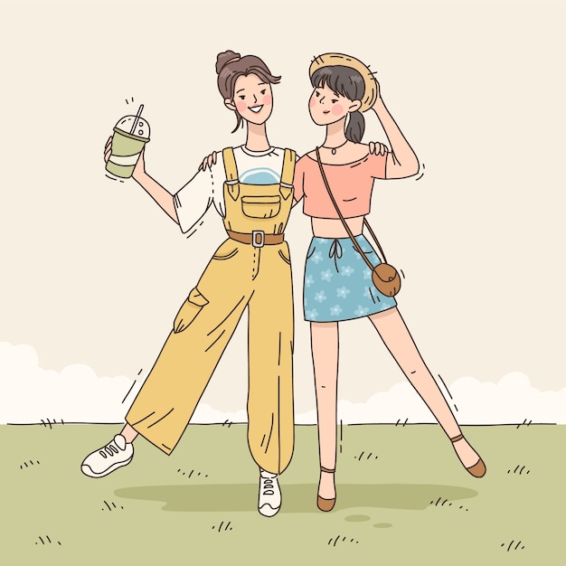 Illustrazione del carattere di stile di disegno coreano disegnato a mano