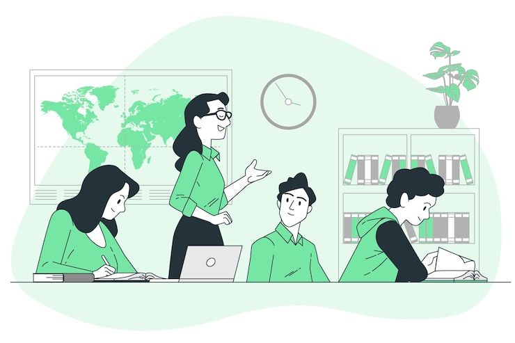 Vettore gratuito illustrazione del concetto dell'insegnante con gli studenti