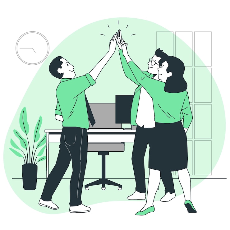 Vettore gratuito illustrazione del concetto di alto cinque di lavoro di squadra