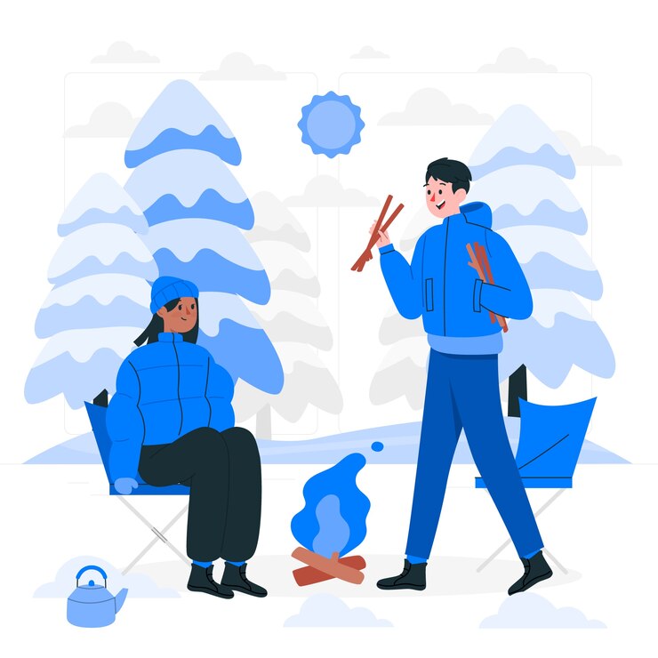 Vettore gratuito illustrazione del concetto di campeggio invernale