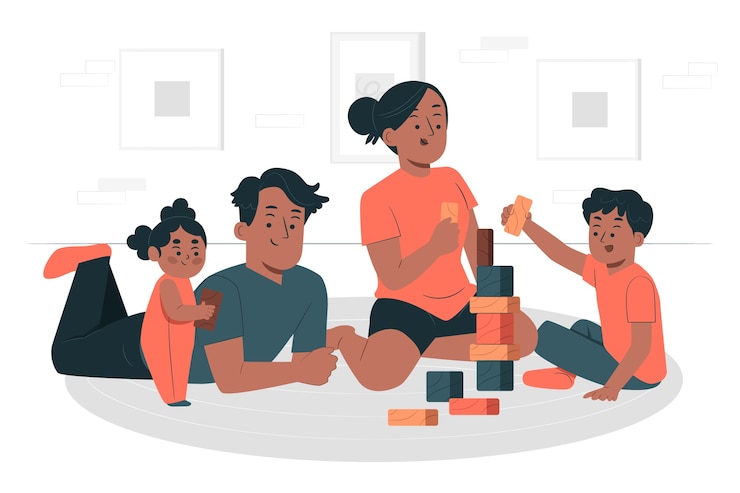 Vettore gratuito illustrazione del concetto di famiglia che gioca a casa