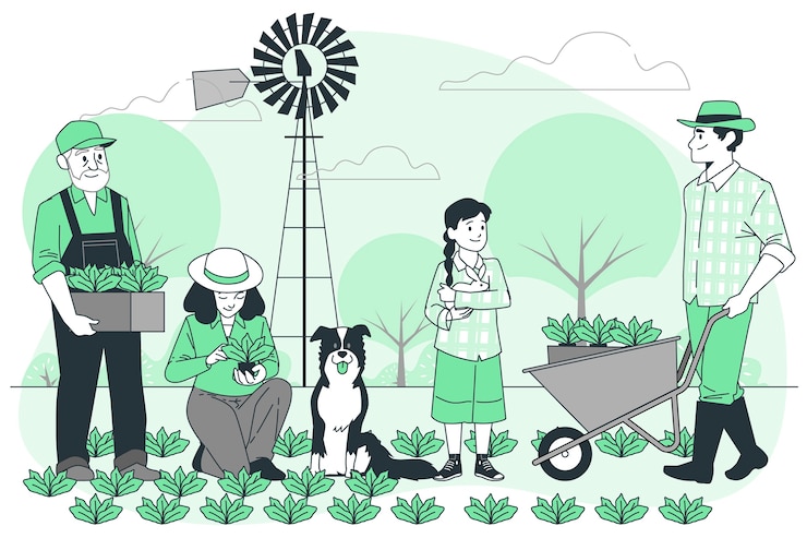 Vettore gratuito illustrazione del concetto di famiglia di agricoltori