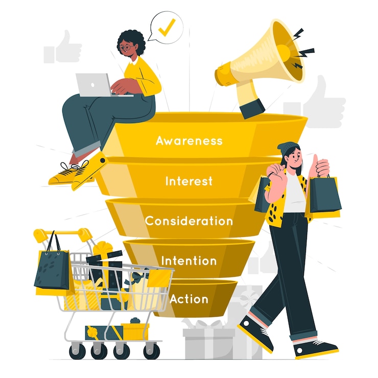Vettore gratuito illustrazione del concetto di imbuto di marketing