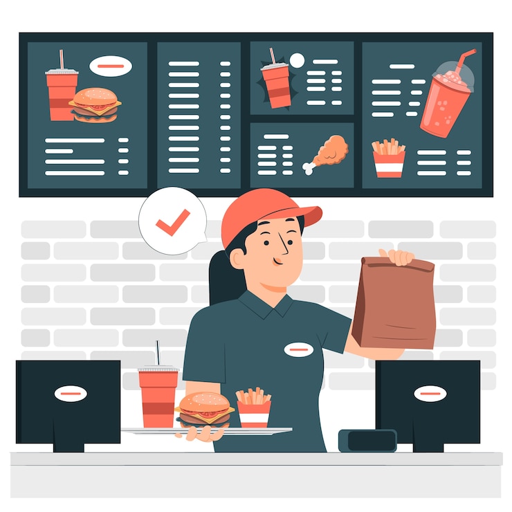 Vettore gratuito illustrazione del concetto di lavoratore fast food