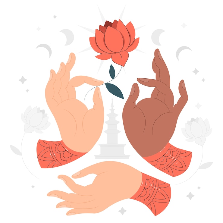 Vettore gratuito illustrazione del concetto di mano di buddha