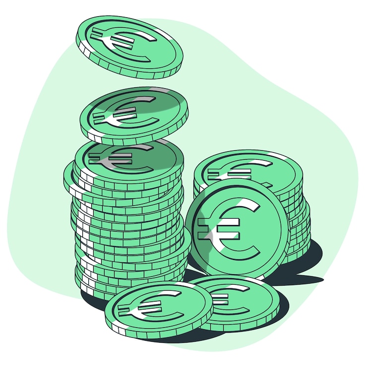 Vettore gratuito illustrazione del concetto di monete in euro