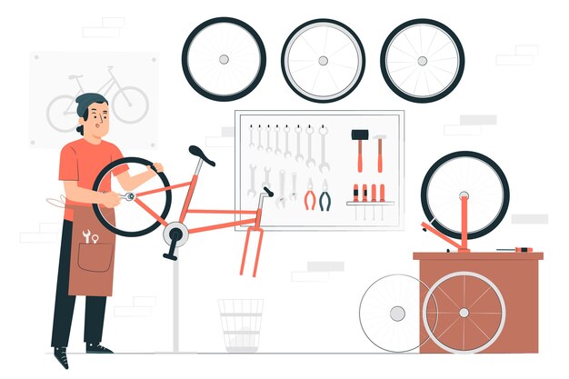 Illustrazione del concetto di officina per biciclette