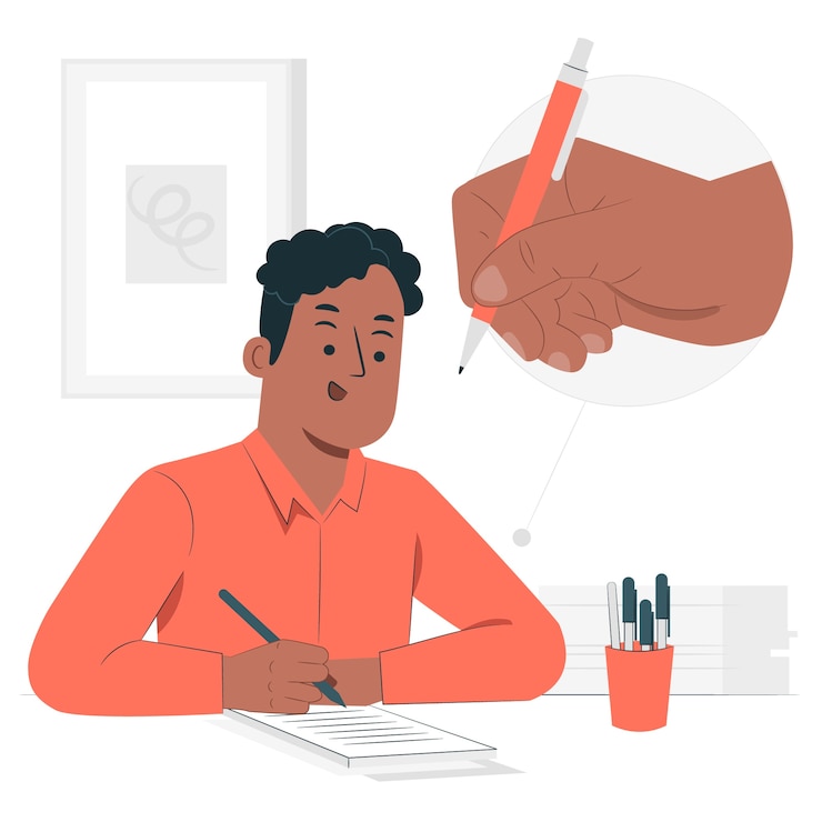 Vettore gratuito illustrazione del concetto di penna della tenuta della mano