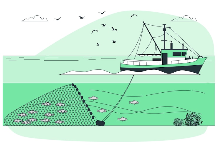 Vettore gratuito illustrazione del concetto di pesca a strascico