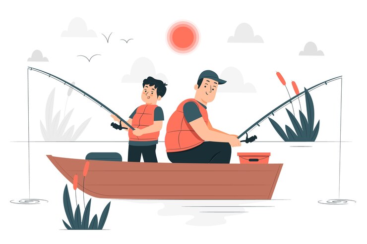 Vettore gratuito illustrazione del concetto di pesca in famiglia