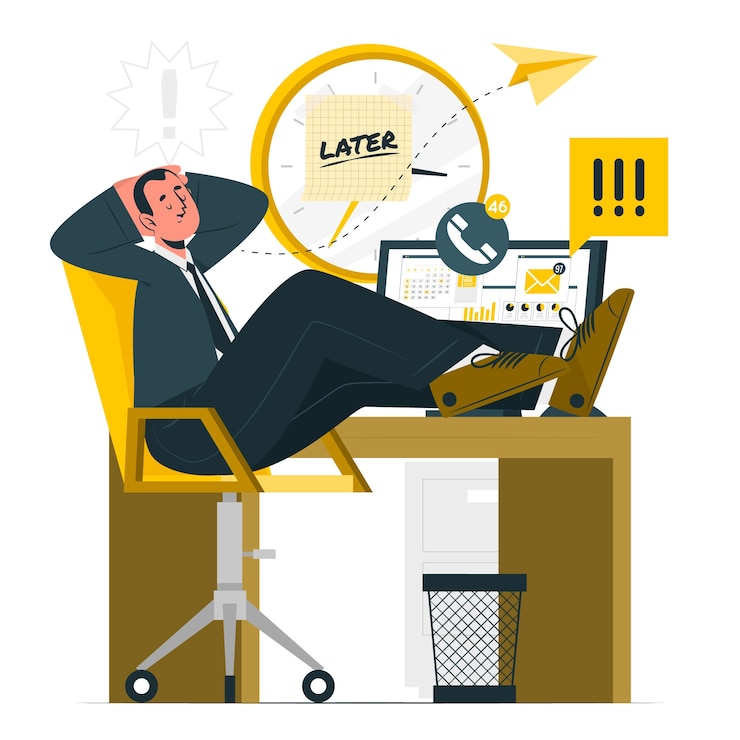 Vettore gratuito illustrazione del concetto di procrastinazione
