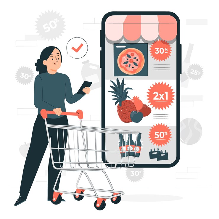 Vettore gratuito illustrazione del concetto di promozione dei generi alimentari