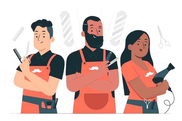 Vettore gratuito illustrazione del concetto di squadra del barbiere