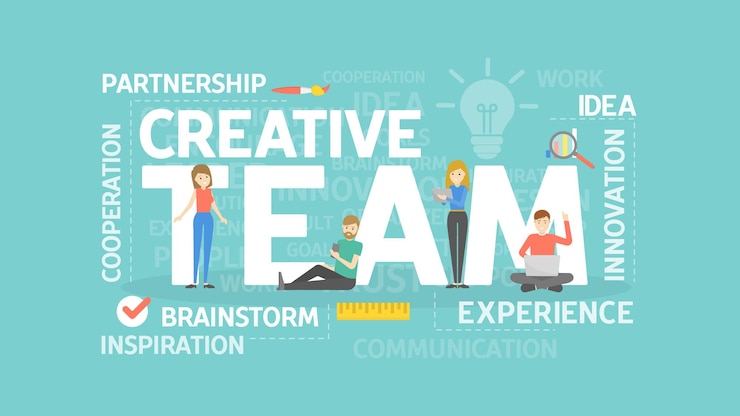 Vettore gratuito illustrazione del concetto di team creativo idea di collaborazione e innovazione