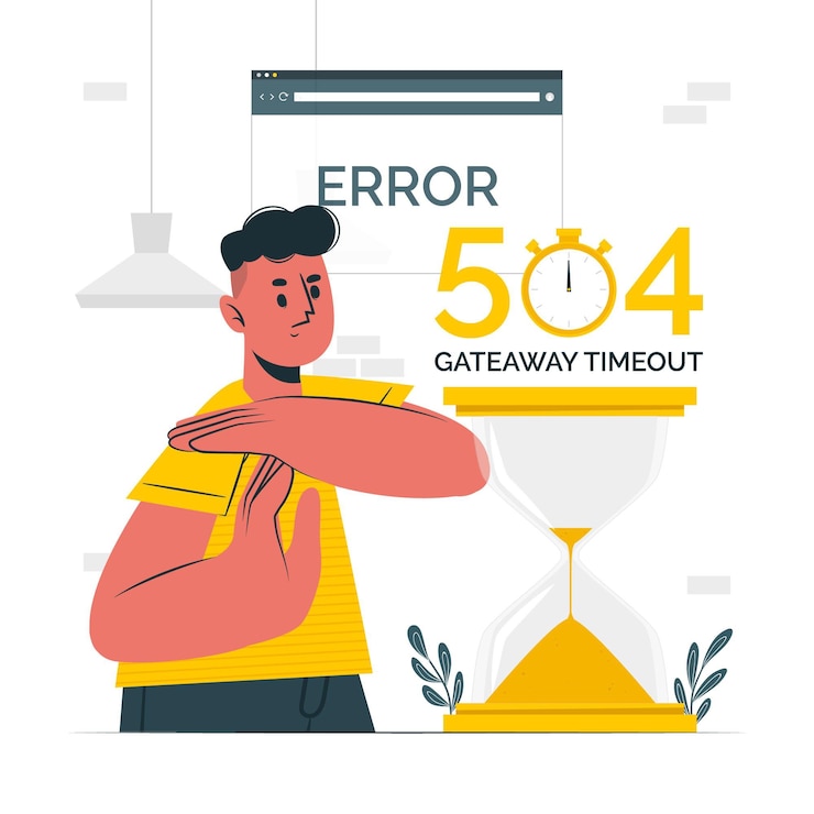 Vettore gratuito illustrazione del concetto di timeout del gateway di errore 504