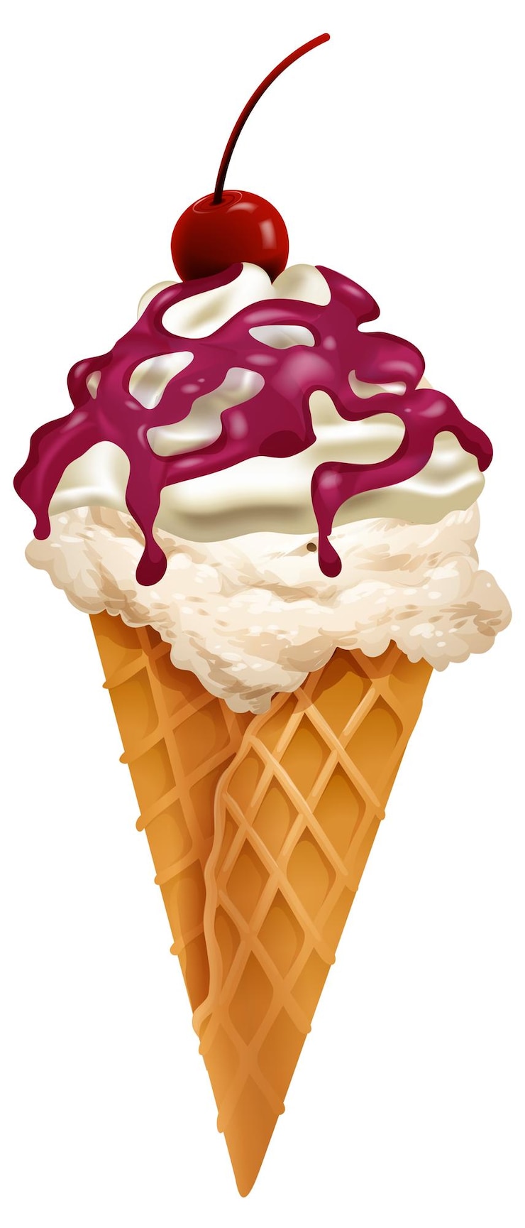 Vettore gratuito illustrazione del cono di gelato con la cima di ciliegio