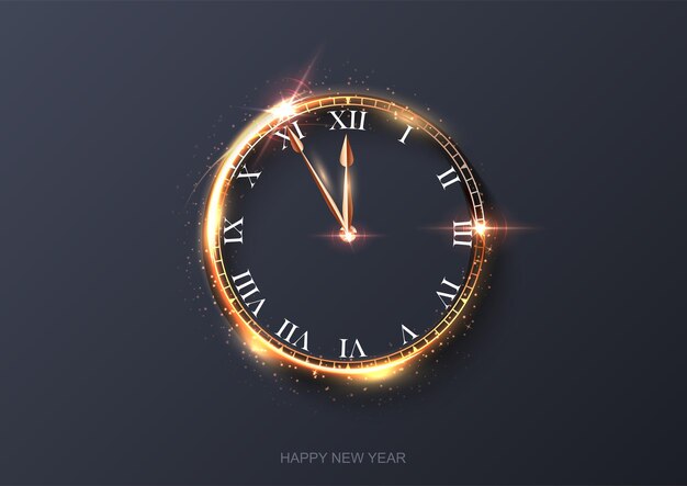Illustrazione del conto alla rovescia dell'orologio Luce dorata che risplende di scintillii celebrazione astratta a mezzanotte