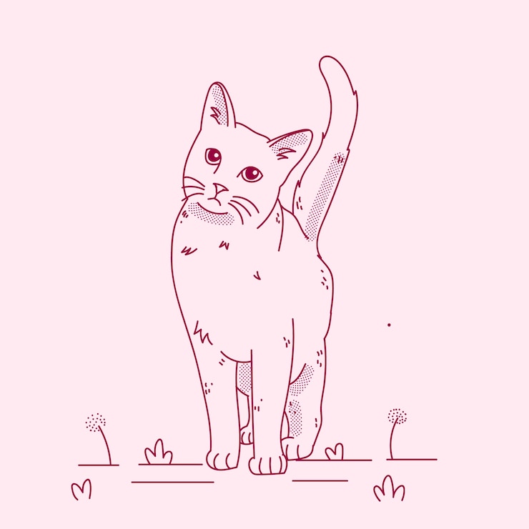 Vettore gratuito illustrazione del contorno del gatto disegnata a mano
