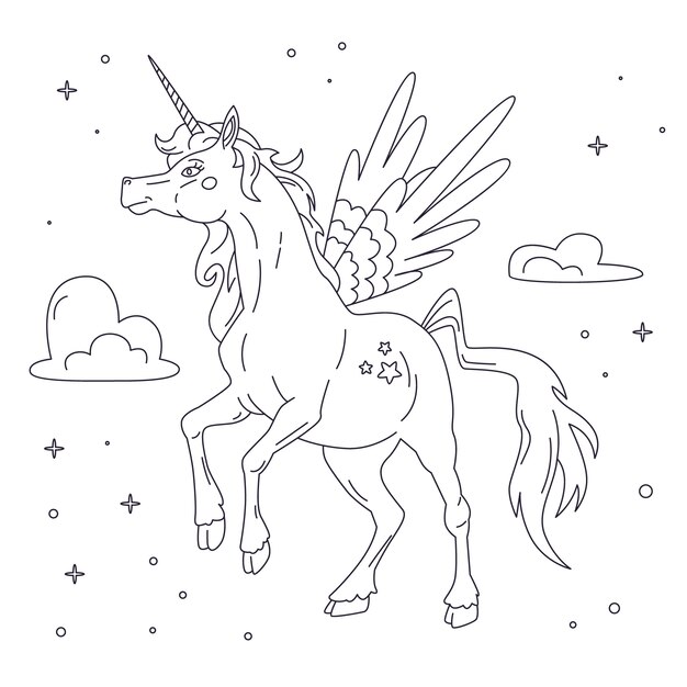 Illustrazione del contorno dell'unicorno disegnata a mano