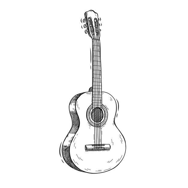 Illustrazione del contorno della chitarra acustica disegnata a mano